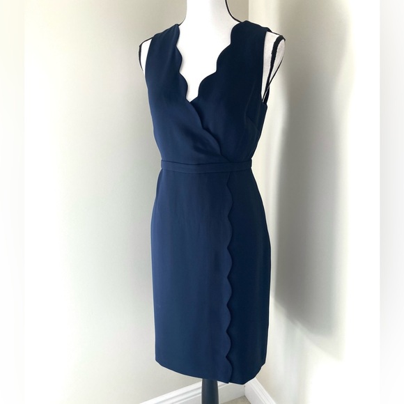 NWT J. Crew Scallop Faux Wrap Crepe Sheath Dress Size 8 - Picture 3 of 11
